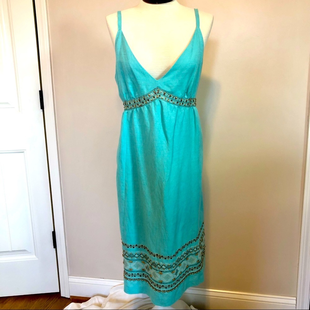Due Per Due size 16 light aqua blue beaded dress